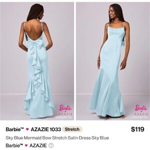 Barbie AZAZIE 1033 Sky Blue Mermaid Bow Stretch Satin Dress Sky Blue Size A4